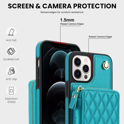 For iPhone 13 Pro AwQuer Crossbody Zipper Wallet Rhombic Leather Back Phone Case(Green)