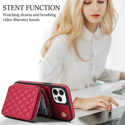 For iPhone 12 Pro Max AwQuer Crossbody Zipper Wallet Rhombic Leather Back Phone Case(Red)