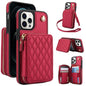 For iPhone 11 Pro Max AwQuer Crossbody Zipper Wallet Rhombic Leather Back Phone Case(Red)