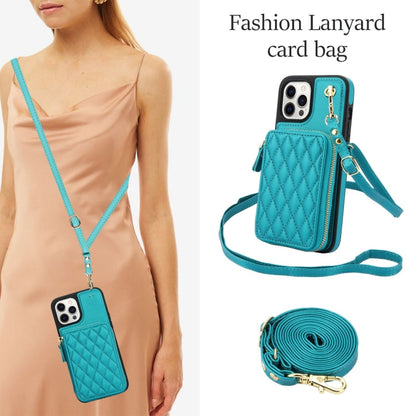 For iPhone 11 Pro Max AwQuer Crossbody Zipper Wallet Rhombic Leather Back Phone Case(Green)