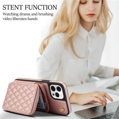 For iPhone 11 Pro Max AwQuer Crossbody Zipper Wallet Rhombic Leather Back Phone Case(Rose Gold)