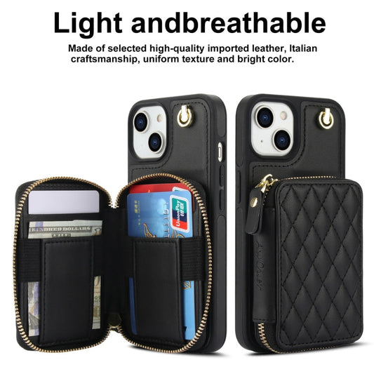 For iPhone 11 AwQuer Crossbody Zipper Wallet Rhombic Leather Back Phone Case(Black)