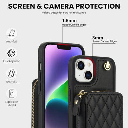 For iPhone 11 AwQuer Crossbody Zipper Wallet Rhombic Leather Back Phone Case(Black)