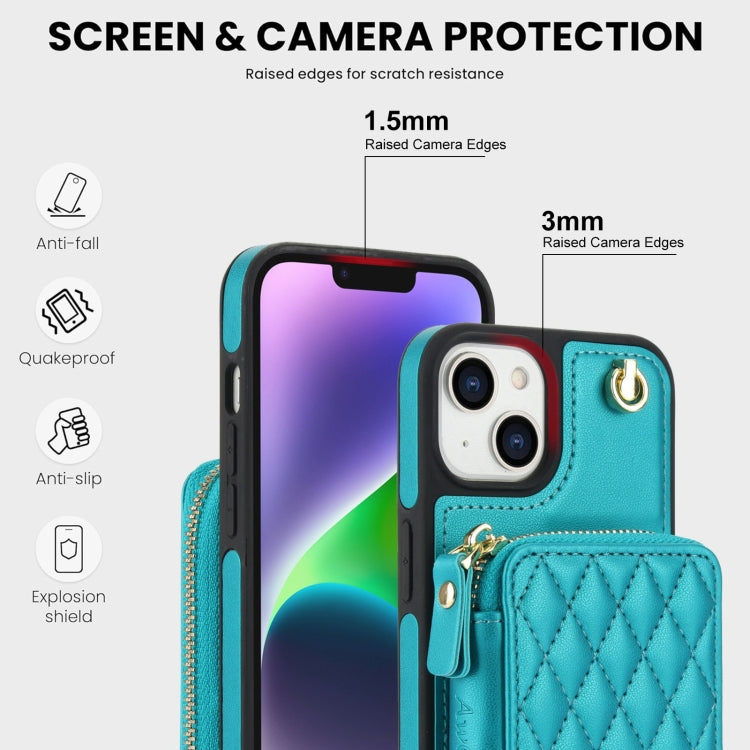 For iPhone 11 AwQuer Crossbody Zipper Wallet Rhombic Leather Back Phone Case(Green)