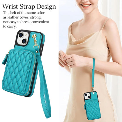 For iPhone 11 AwQuer Crossbody Zipper Wallet Rhombic Leather Back Phone Case(Green)