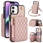 For iPhone 11 AwQuer Crossbody Zipper Wallet Rhombic Leather Back Phone Case(Rose Gold)