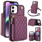For iPhone 11 AwQuer Crossbody Zipper Wallet Rhombic Leather Back Phone Case(Dark Purple)