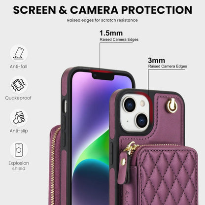 For iPhone 11 AwQuer Crossbody Zipper Wallet Rhombic Leather Back Phone Case(Dark Purple)