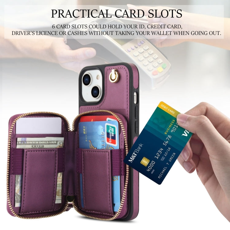 For iPhone 11 AwQuer Crossbody Zipper Wallet Rhombic Leather Back Phone Case(Dark Purple)