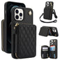 For iPhone 11 Pro AwQuer Crossbody Zipper Wallet Rhombic Leather Back Phone Case(Black)