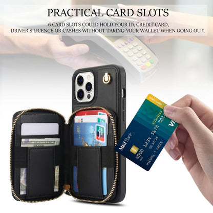 For iPhone 11 Pro AwQuer Crossbody Zipper Wallet Rhombic Leather Back Phone Case(Black)