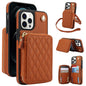 For iPhone 11 Pro AwQuer Crossbody Zipper Wallet Rhombic Leather Back Phone Case(Brown)