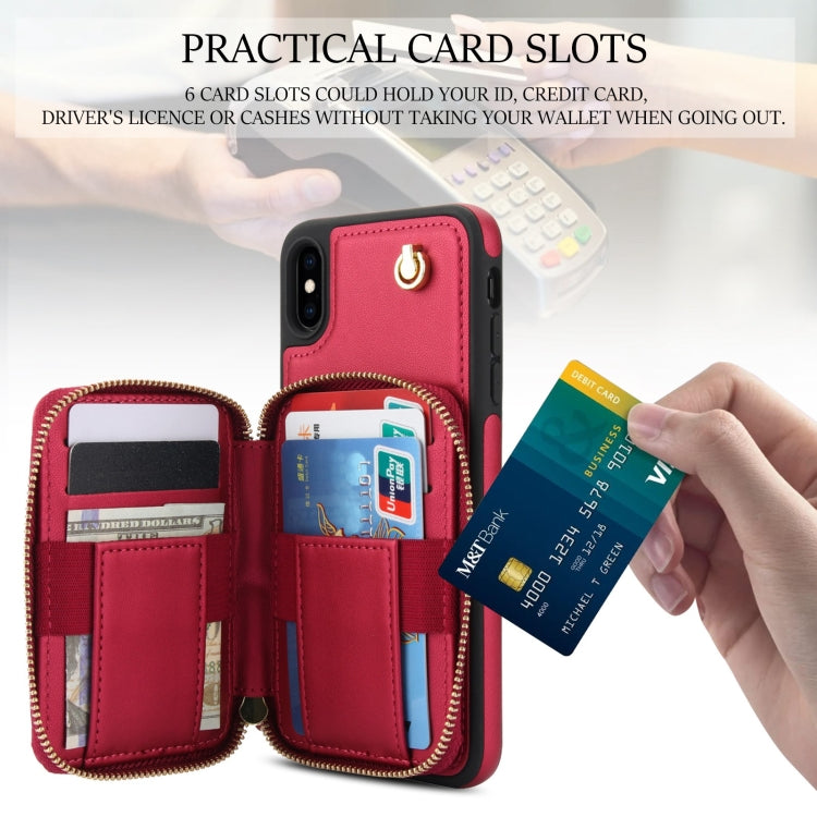 For iPhone X / XS AwQuer Crossbody Zipper Wallet Rhombic Leather Back Phone Case(Red)