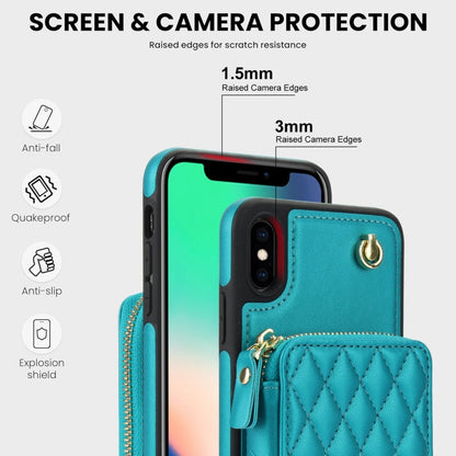 For iPhone XR AwQuer Crossbody Zipper Wallet Rhombic Leather Back Phone Case(Green)