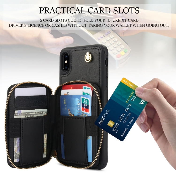 For iPhone XS Max AwQuer Crossbody Zipper Wallet Rhombic Leather Back Phone Case(Black)