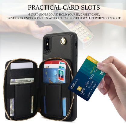 For iPhone XS Max AwQuer Crossbody Zipper Wallet Rhombic Leather Back Phone Case(Black)