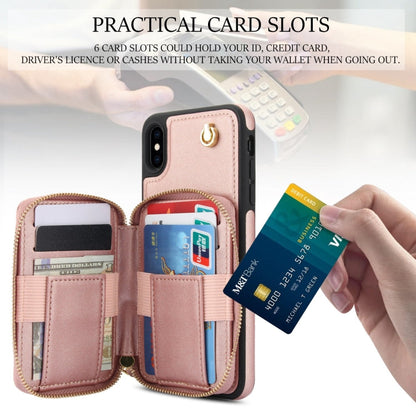 For iPhone XS Max AwQuer Crossbody Zipper Wallet Rhombic Leather Back Phone Case(Rose Gold)