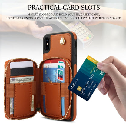 For iPhone XS Max AwQuer Crossbody Zipper Wallet Rhombic Leather Back Phone Case(Brown)