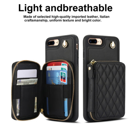 For iPhone 7 Plus / 8 Plus AwQuer Crossbody Zipper Wallet Rhombic Leather Back Phone Case(Black)