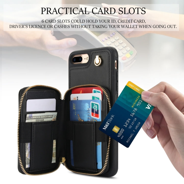 For iPhone 7 Plus / 8 Plus AwQuer Crossbody Zipper Wallet Rhombic Leather Back Phone Case(Black)