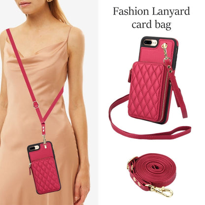 For iPhone 7 Plus / 8 Plus AwQuer Crossbody Zipper Wallet Rhombic Leather Back Phone Case(Red)