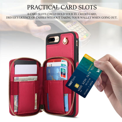 For iPhone 7 Plus / 8 Plus AwQuer Crossbody Zipper Wallet Rhombic Leather Back Phone Case(Red)