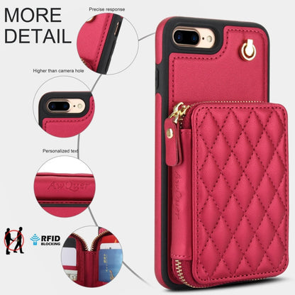 For iPhone 7 Plus / 8 Plus AwQuer Crossbody Zipper Wallet Rhombic Leather Back Phone Case(Red)