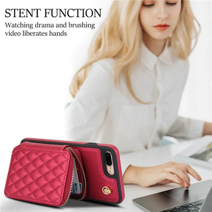 For iPhone 7 Plus / 8 Plus AwQuer Crossbody Zipper Wallet Rhombic Leather Back Phone Case(Red)