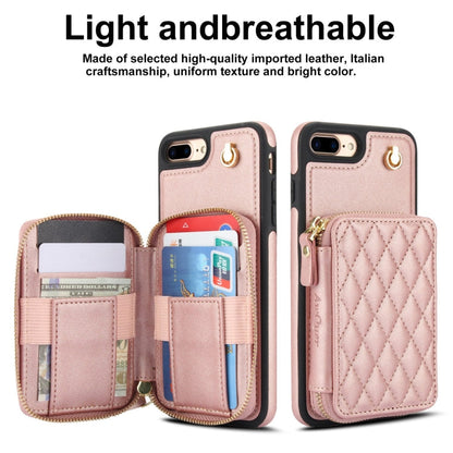 For iPhone 7 Plus / 8 Plus AwQuer Crossbody Zipper Wallet Rhombic Leather Back Phone Case(Rose Gold)