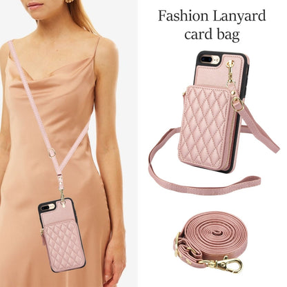 For iPhone 7 Plus / 8 Plus AwQuer Crossbody Zipper Wallet Rhombic Leather Back Phone Case(Rose Gold)