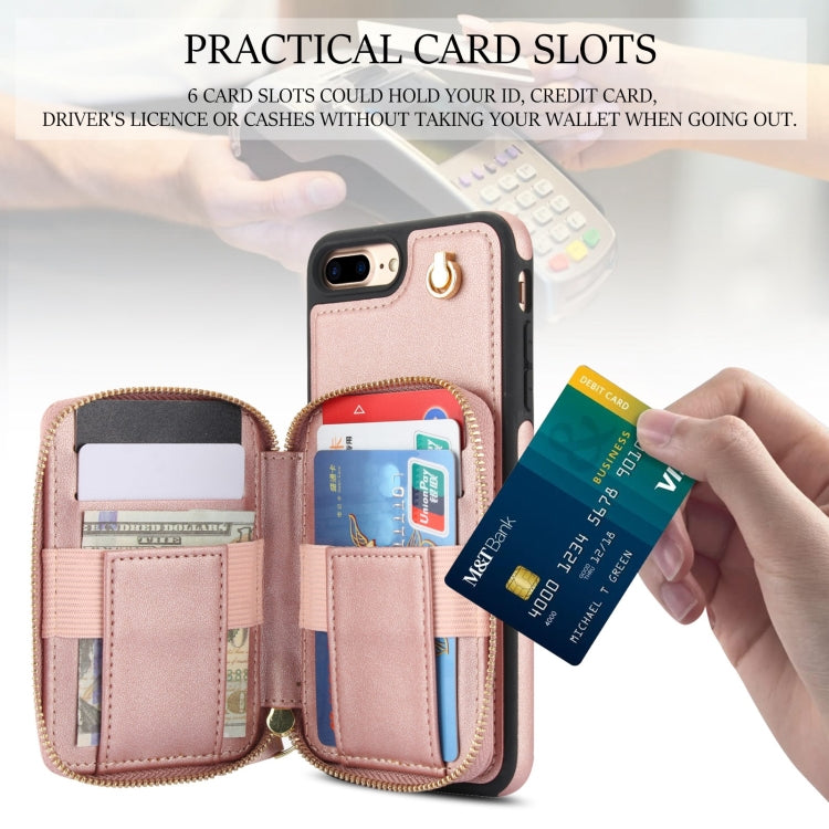 For iPhone 7 Plus / 8 Plus AwQuer Crossbody Zipper Wallet Rhombic Leather Back Phone Case(Rose Gold)