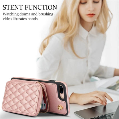 For iPhone 7 Plus / 8 Plus AwQuer Crossbody Zipper Wallet Rhombic Leather Back Phone Case(Rose Gold)