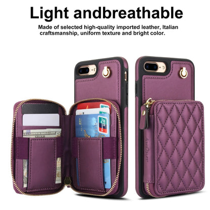 For iPhone 7 Plus / 8 Plus AwQuer Crossbody Zipper Wallet Rhombic Leather Back Phone Case(Dark Purple)