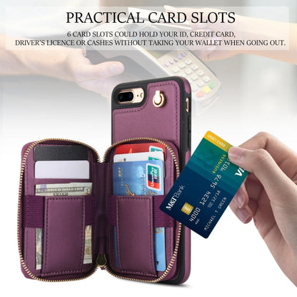 For iPhone 7 Plus / 8 Plus AwQuer Crossbody Zipper Wallet Rhombic Leather Back Phone Case(Dark Purple)