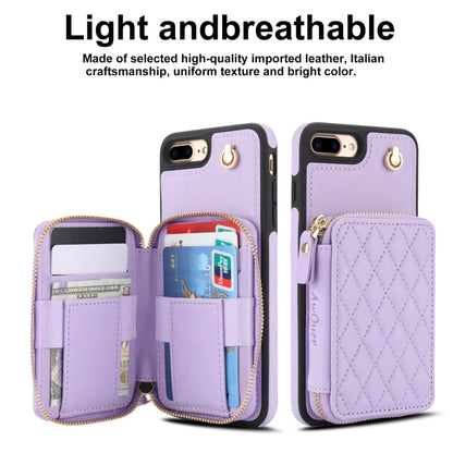 For iPhone 7 Plus / 8 Plus AwQuer Crossbody Zipper Wallet Rhombic Leather Back Phone Case(Purple)