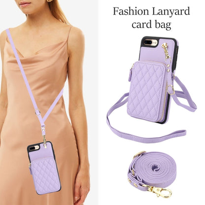 For iPhone 7 Plus / 8 Plus AwQuer Crossbody Zipper Wallet Rhombic Leather Back Phone Case(Purple)