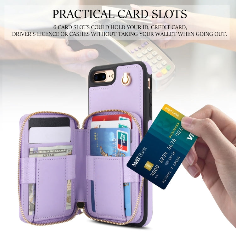 For iPhone 7 Plus / 8 Plus AwQuer Crossbody Zipper Wallet Rhombic Leather Back Phone Case(Purple)