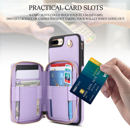 For iPhone 7 Plus / 8 Plus AwQuer Crossbody Zipper Wallet Rhombic Leather Back Phone Case(Purple)