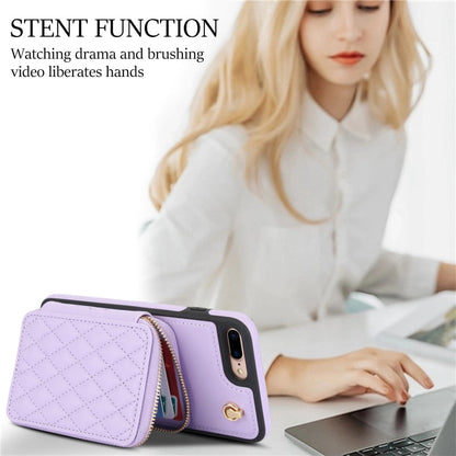 For iPhone 7 Plus / 8 Plus AwQuer Crossbody Zipper Wallet Rhombic Leather Back Phone Case(Purple)