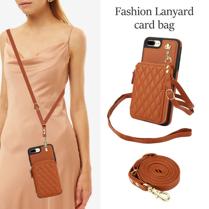 Pour iPhone 7 Plus / 8 Plus Coque de Téléphone en Cuir Rhombique avec Fermeture éclair et Bandoulière AwQuer (Marron)