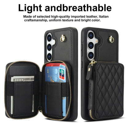 For Samsung Galaxy S24 / S25 5G AwQuer Crossbody Zipper Wallet Rhombic Leather Back Phone Case(Black)