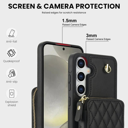 For Samsung Galaxy S24 / S25 5G AwQuer Crossbody Zipper Wallet Rhombic Leather Back Phone Case(Black)