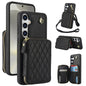 For Samsung Galaxy S24 / S25 5G AwQuer Crossbody Zipper Wallet Rhombic Leather Back Phone Case(Black)