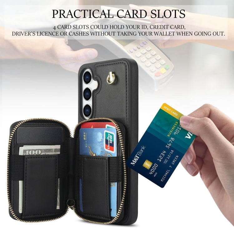 For Samsung Galaxy S24 / S25 5G AwQuer Crossbody Zipper Wallet Rhombic Leather Back Phone Case(Black)