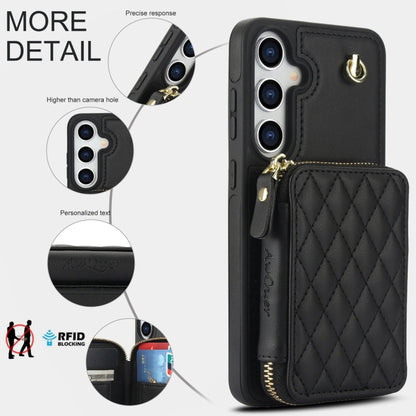 For Samsung Galaxy S24 / S25 5G AwQuer Crossbody Zipper Wallet Rhombic Leather Back Phone Case(Black)