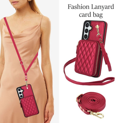 For Samsung Galaxy S24 / S25 5G AwQuer Crossbody Zipper Wallet Rhombic Leather Back Phone Case(Red)