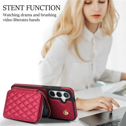 For Samsung Galaxy S24 / S25 5G AwQuer Crossbody Zipper Wallet Rhombic Leather Back Phone Case(Red)