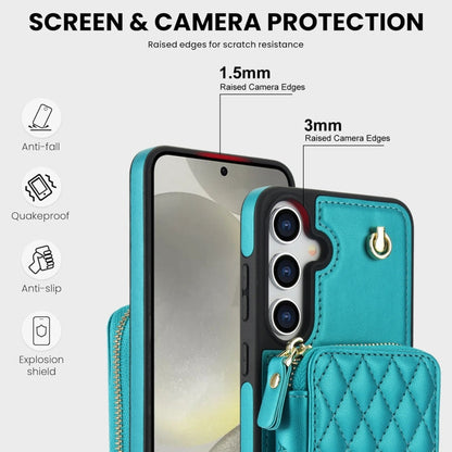 For Samsung Galaxy S24 / S25 5G AwQuer Crossbody Zipper Wallet Rhombic Leather Back Phone Case(Green)