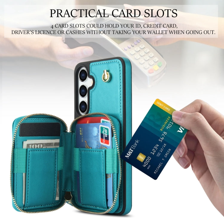 For Samsung Galaxy S24 / S25 5G AwQuer Crossbody Zipper Wallet Rhombic Leather Back Phone Case(Green)