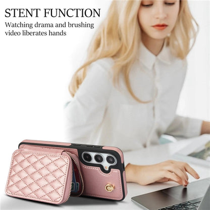 For Samsung Galaxy S24 / S25 5G AwQuer Crossbody Zipper Wallet Rhombic Leather Back Phone Case(Rose Gold)